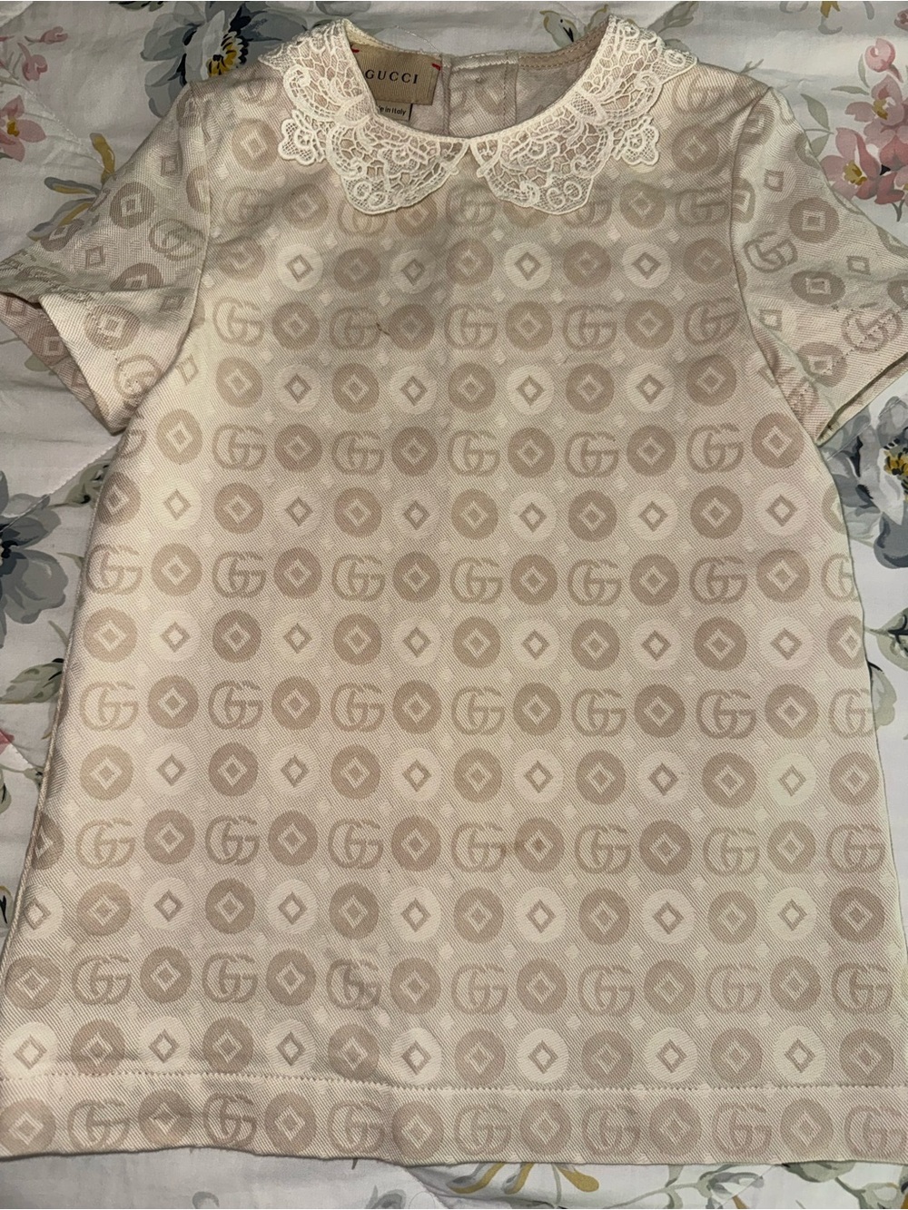 Gucci Beige Logo Lace-Collar Girls' Dress